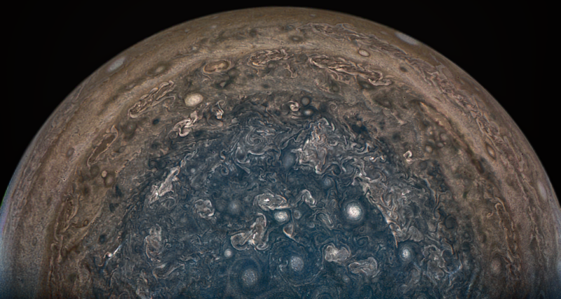 NASA's Juno spacecraft flew directly over Jupiter's south pole when JunoCam took this image on February 2, 2017.